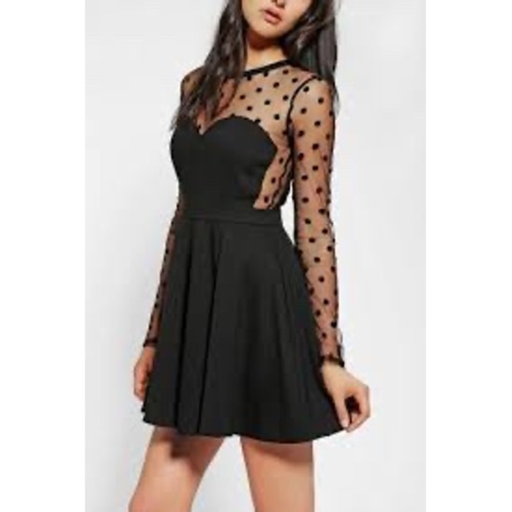 Coincidence & Chance‎ Anthropologie Black Polka Dot Mesh Illusion Mini Dress S